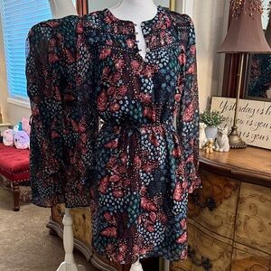 LOFT Long Sleeve Dress - Black and Red Floral
